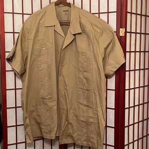 King Size 4XL Never Worn Tan Embroidered Short Sleeve Button Down Shirt!!